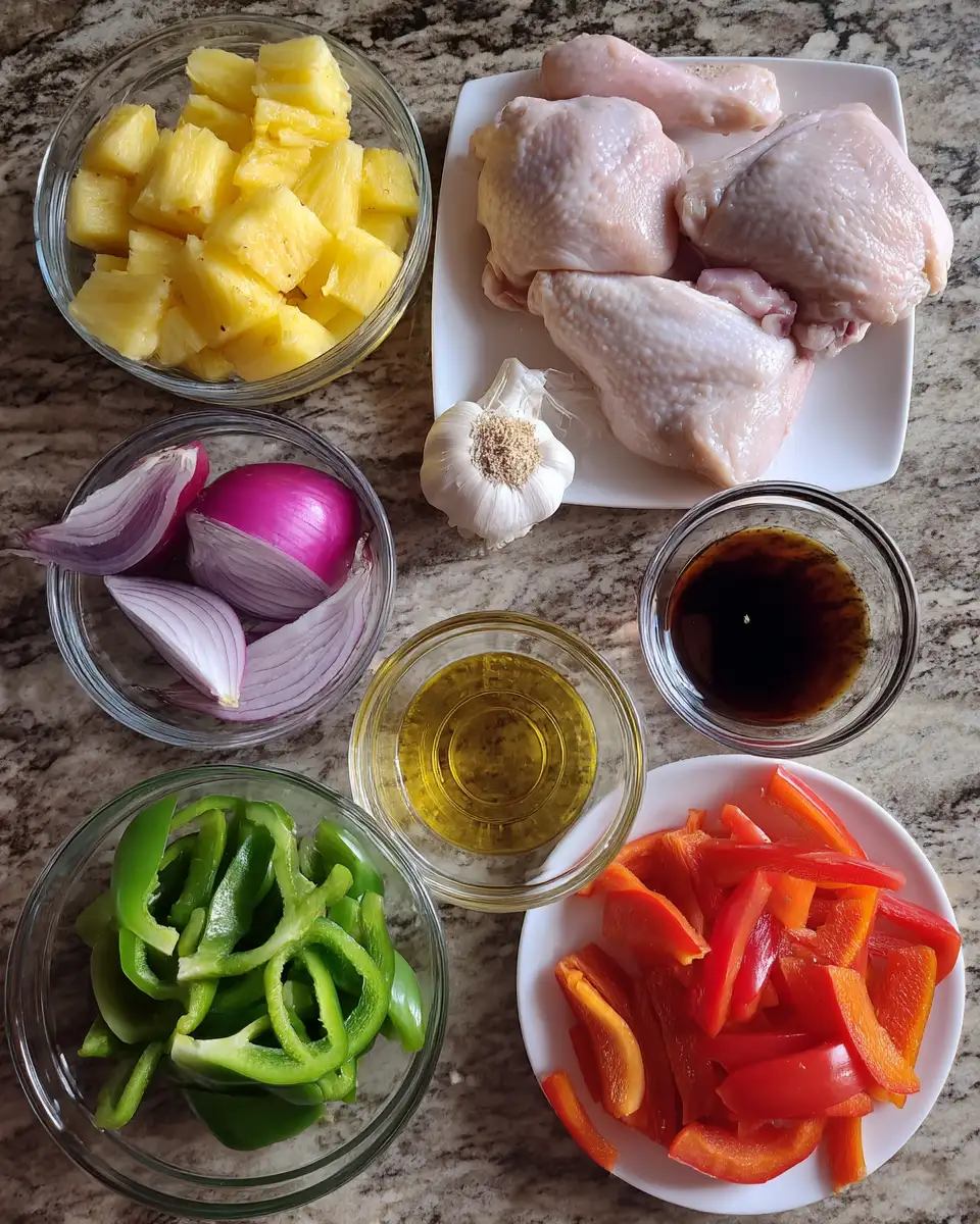 Ingredients for Delicious Hawaiian Chicken Sheet Pan Recipe for Easy Tropical Dinner