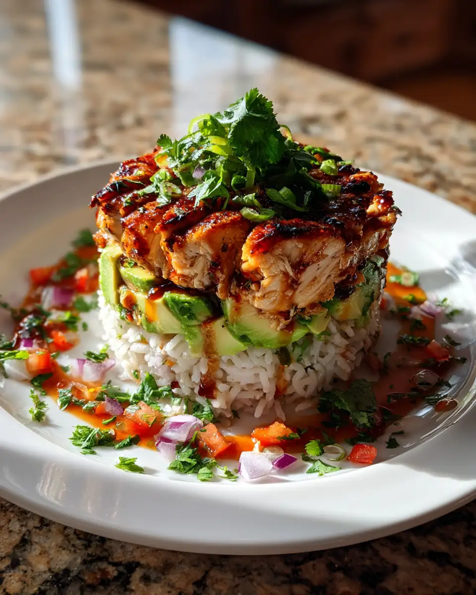 Final dish - Delicious Honey Lime Chicken and Avocado Rice Stack Recipe to Satisfy Your Cravings