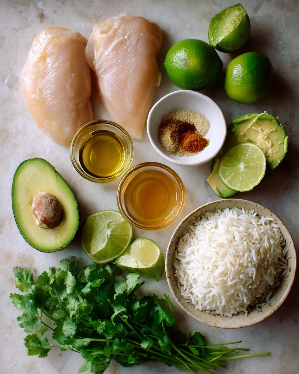 Ingredients for Delicious Honey Lime Chicken and Avocado Rice Stack Recipe to Satisfy Your Cravings