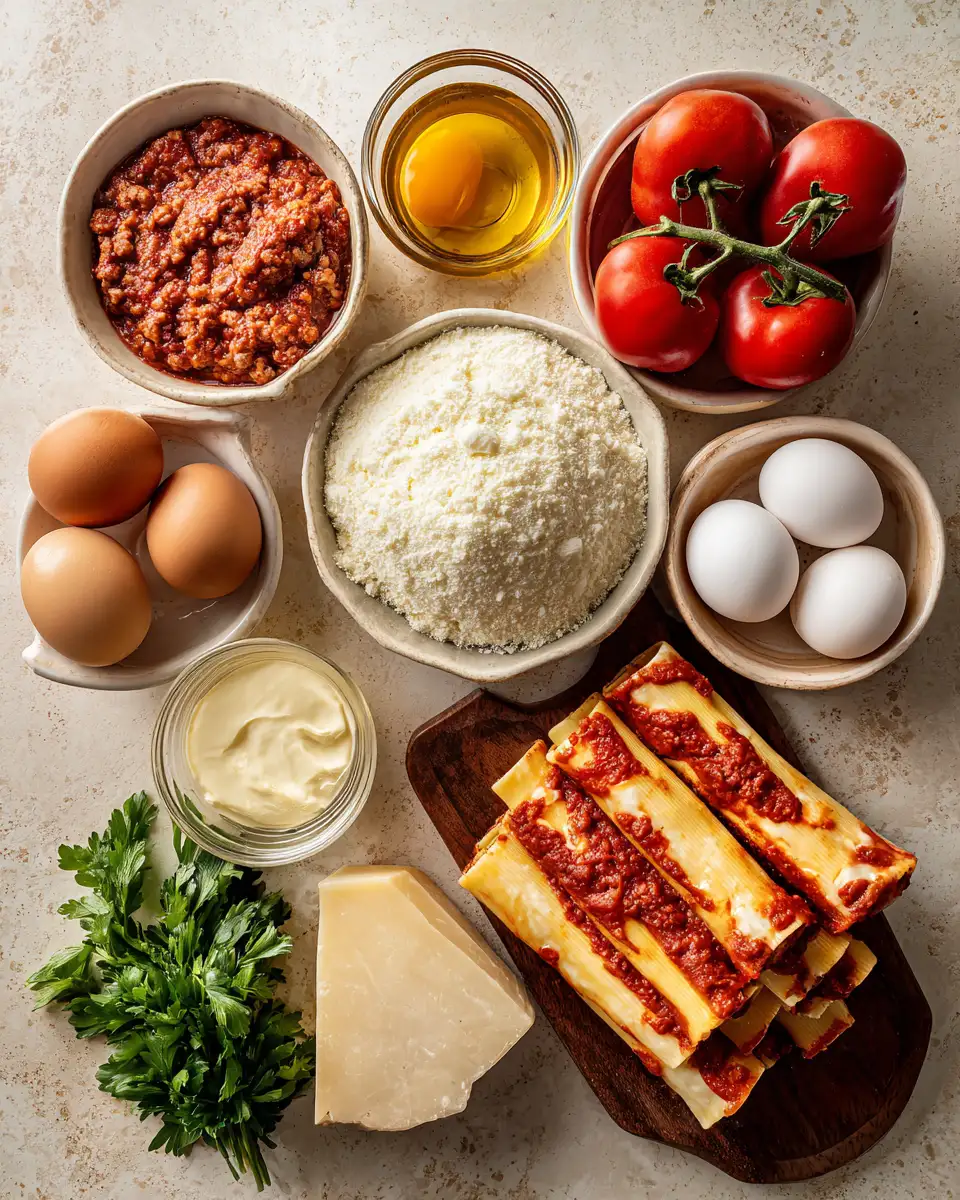 Ingredients for Delicious Italian Sausage and Cheese Baked Manicotti Recipe to Satisfy Your Cravings
