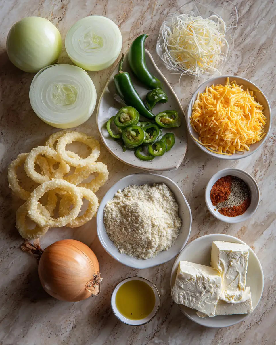 Ingredients for Spice Up Your Snack Game with Jalapeño Popper Stuffed Onion Rings