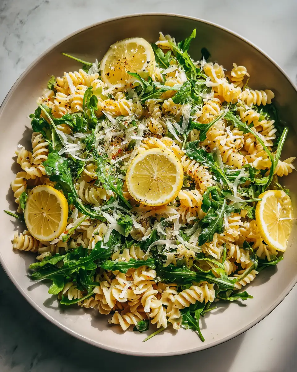 Final dish - Bright and Tangy Lemon Arugula Pasta Salad Recipe to Refresh Your Summer