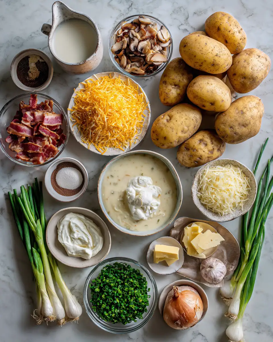 Ingredients for Ultimate Comfort Food Loaded Baked Potato Soup Recipe