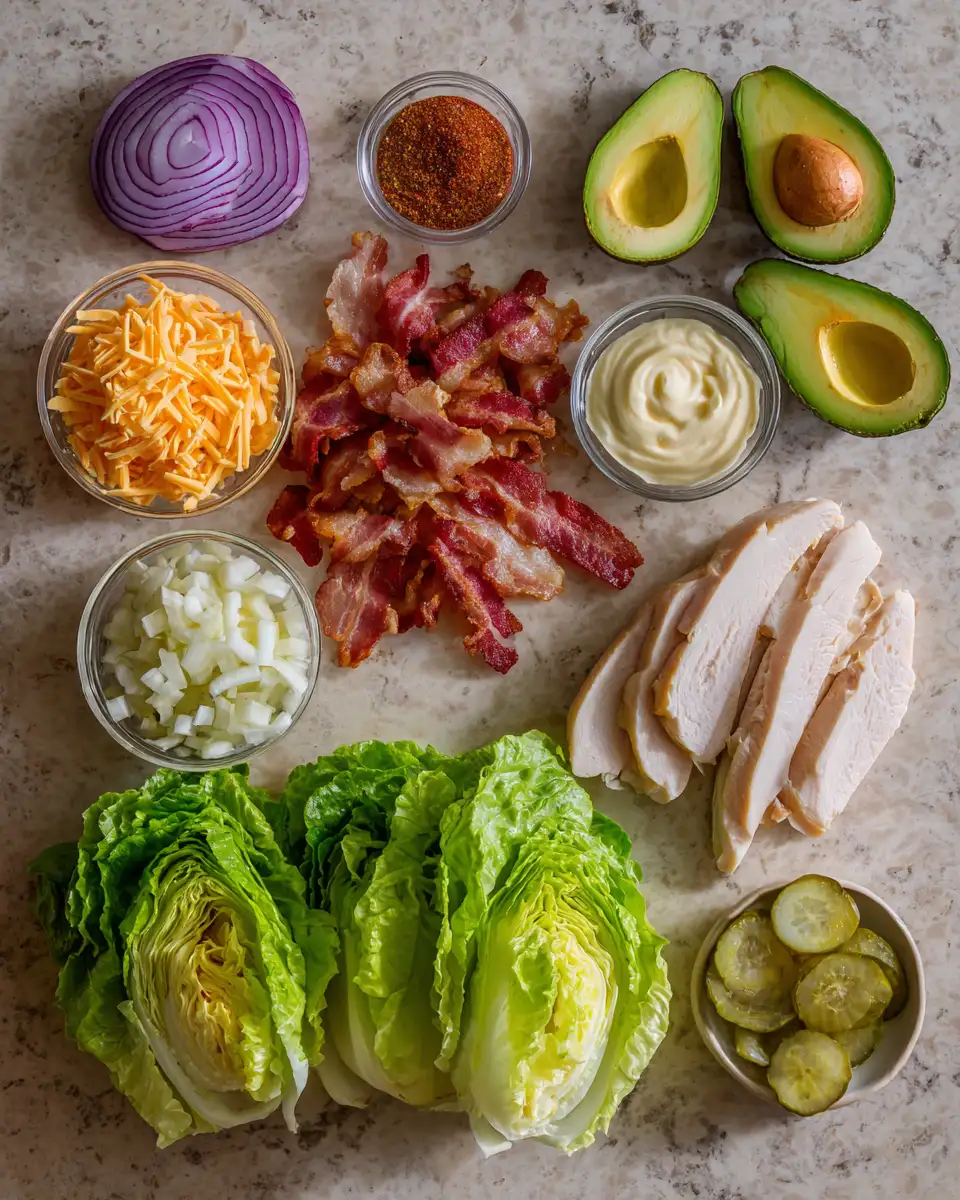 Ingredients for Delicious Low Carb Chicken Club Lettuce Wraps Youll Love