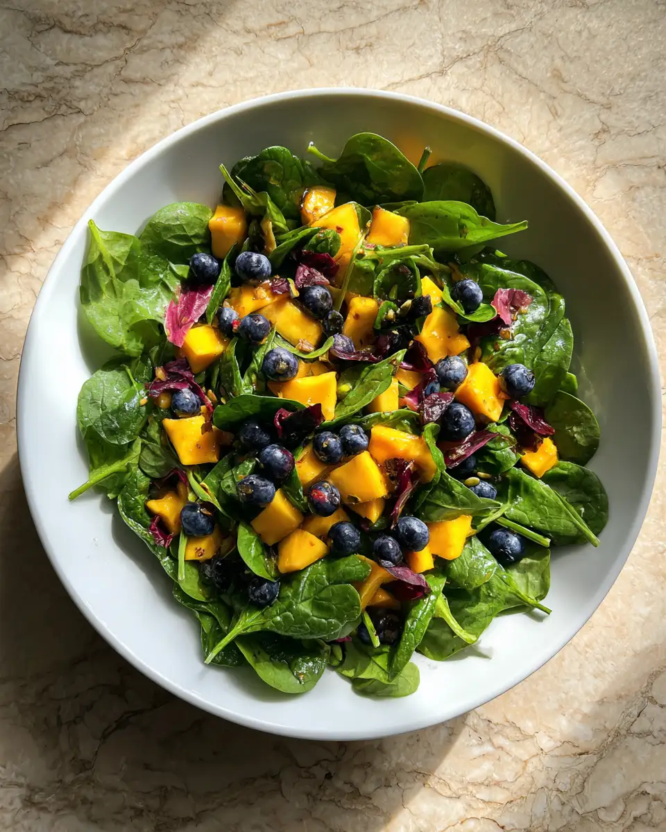 Final dish - Fresh and Flavorful Mango Blueberry Spinach Salad Perfect for Summer