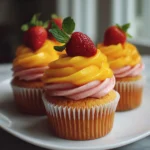 Sweet and Tangy Mango Strawberry Sunset Cupcakes to Brighten Your Day - Featured Image