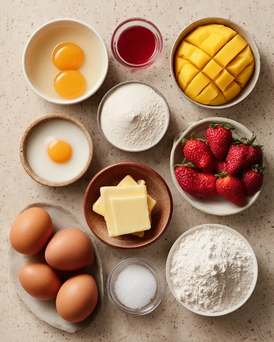Ingredients for Sweet and Tangy Mango Strawberry Sunset Cupcakes to Brighten Your Day
