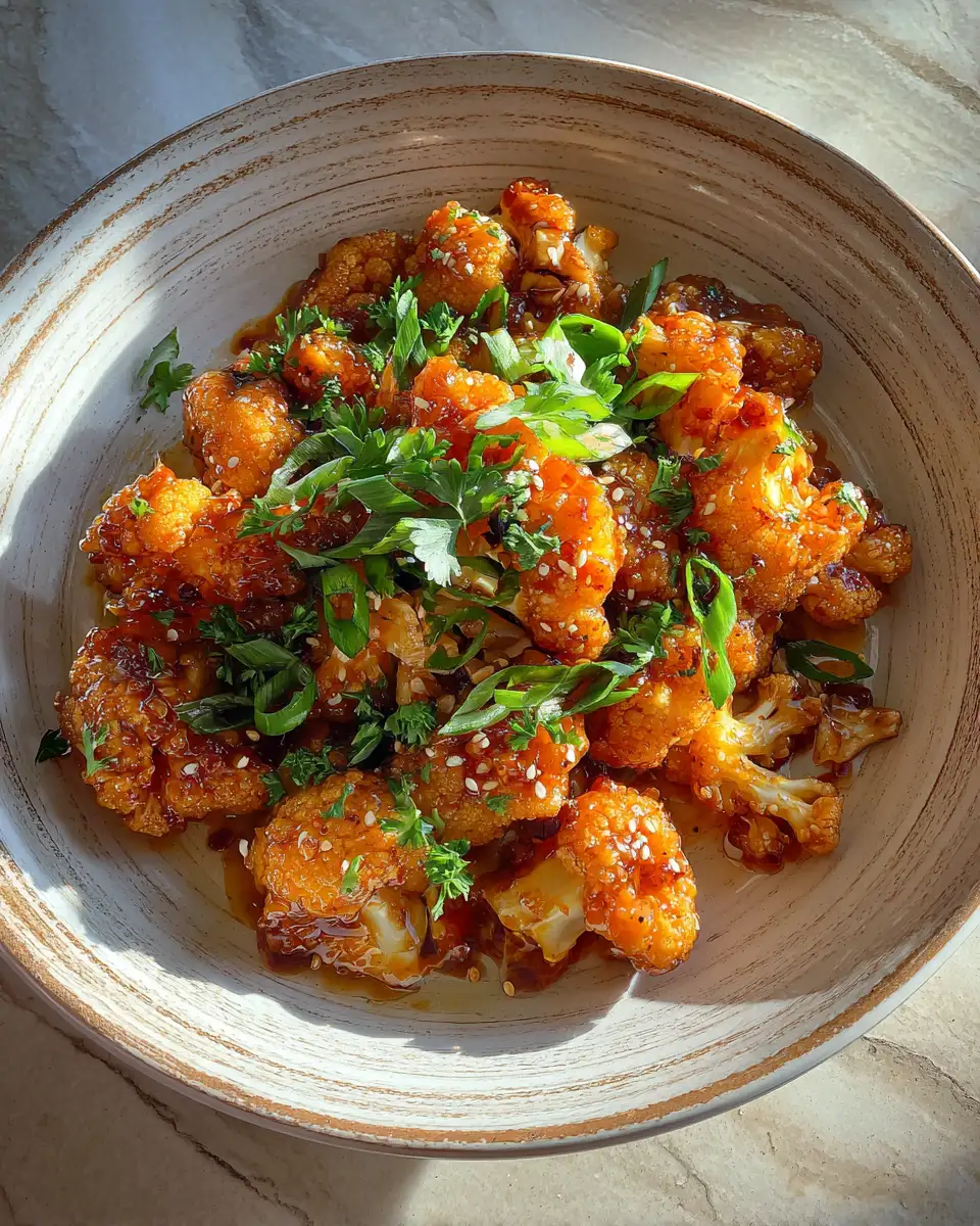Final dish - Crispy Maple Sriracha Cauliflower Perfect for a Spicy Sweet Snack