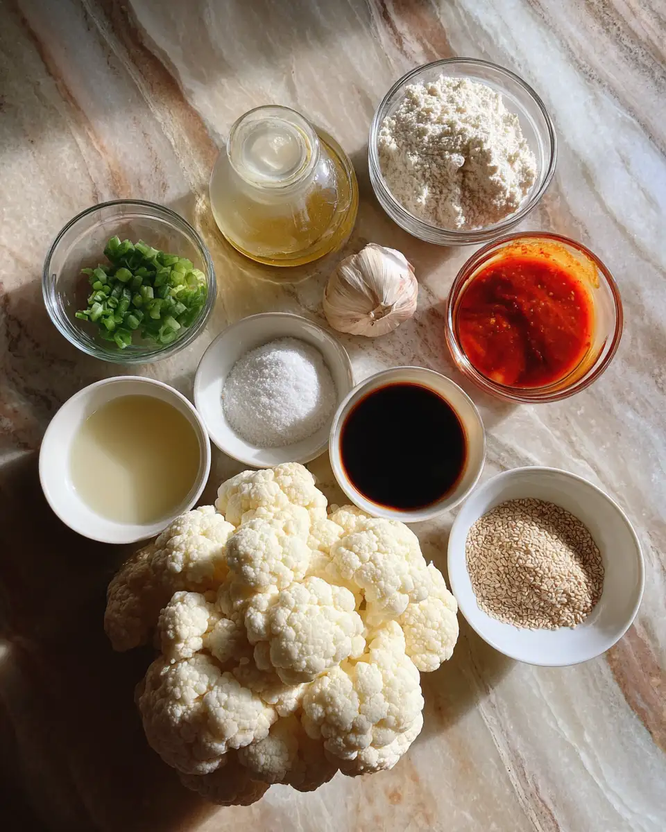 Ingredients for Crispy Maple Sriracha Cauliflower Perfect for a Spicy Sweet Snack