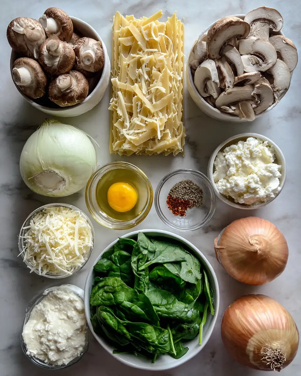Ingredients for Creamy Mushroom and Spinach Lasagna Recipe Your New Favorite Comfort Food