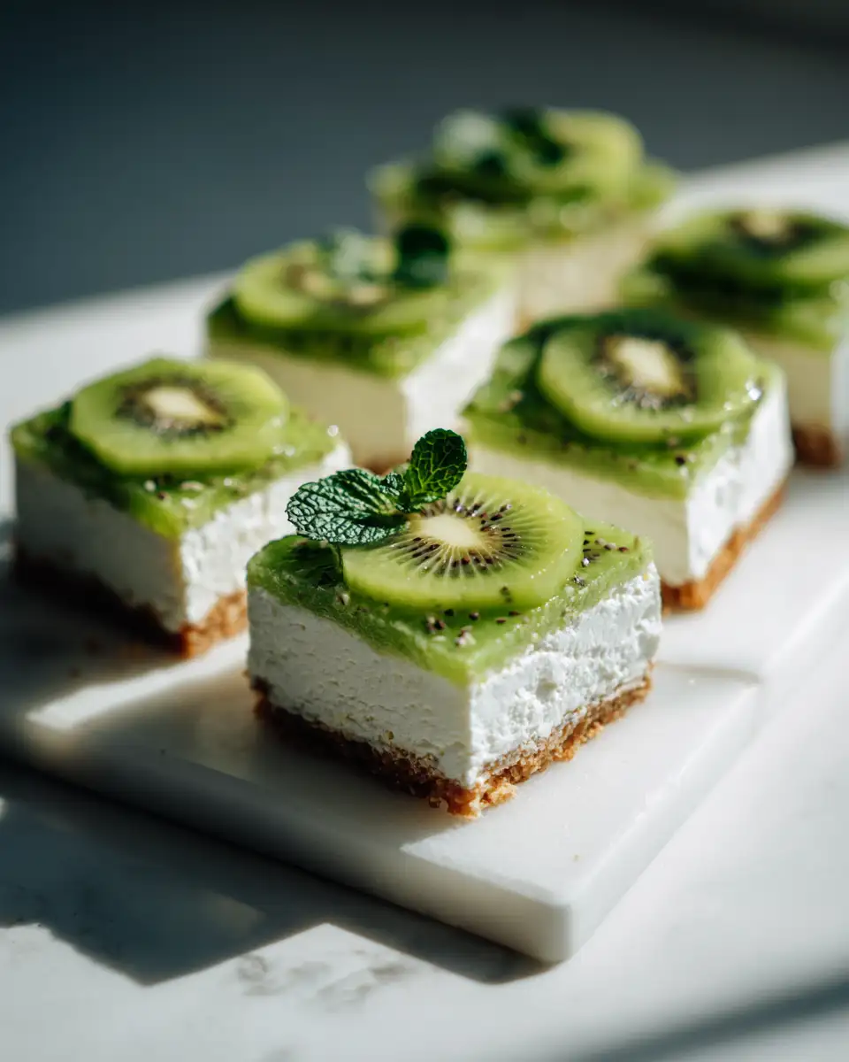 Final dish - Deliciously Fresh No Bake Kiwi Cheesecake Bars to Cool Your Summer