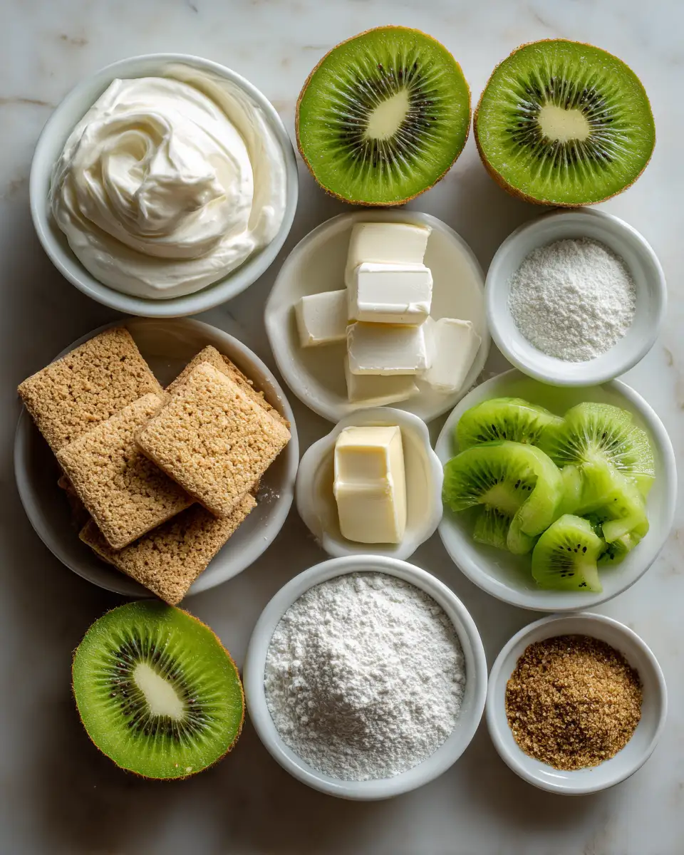 Ingredients for Deliciously Fresh No Bake Kiwi Cheesecake Bars to Cool Your Summer