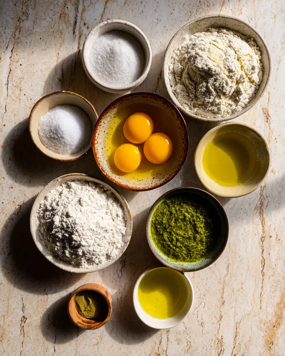 Ingredients for Irresistible No-Knead Focaccia Bread with Fresh Pesto