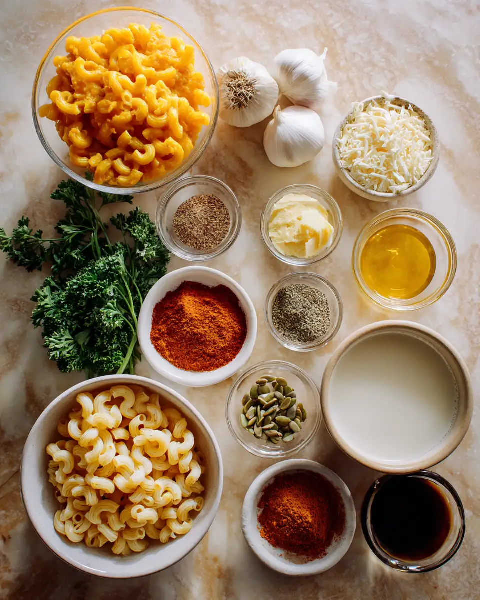 Ingredients for Creamy Comfort One-Pot Pumpkin Mac and Cheese Recipe