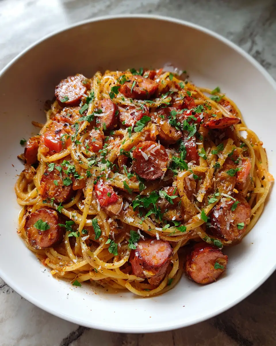 Final dish - Delicious One Pot Smoked Sausage Pasta Perfect for Easy Weeknight Dinners