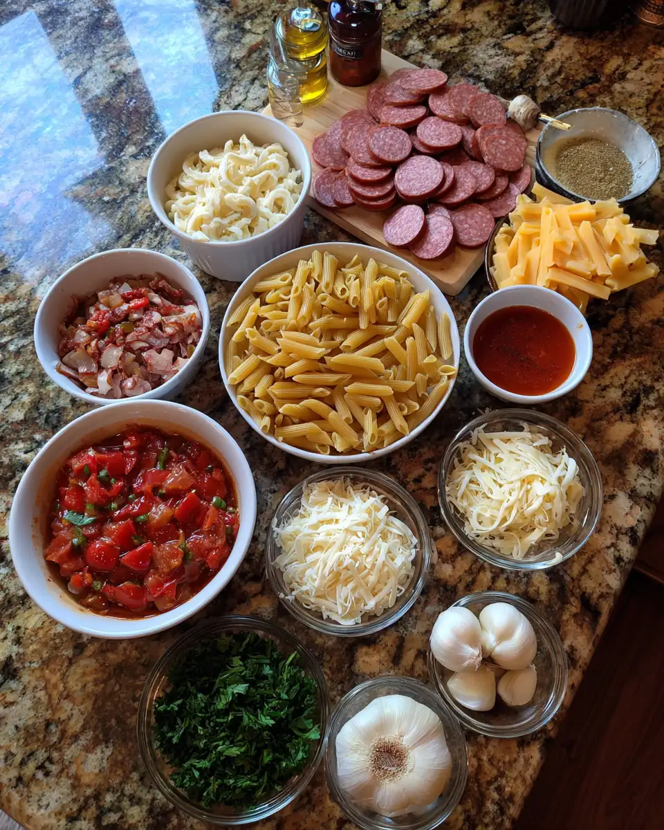 Ingredients for Delicious One Pot Smoked Sausage Pasta Perfect for Easy Weeknight Dinners