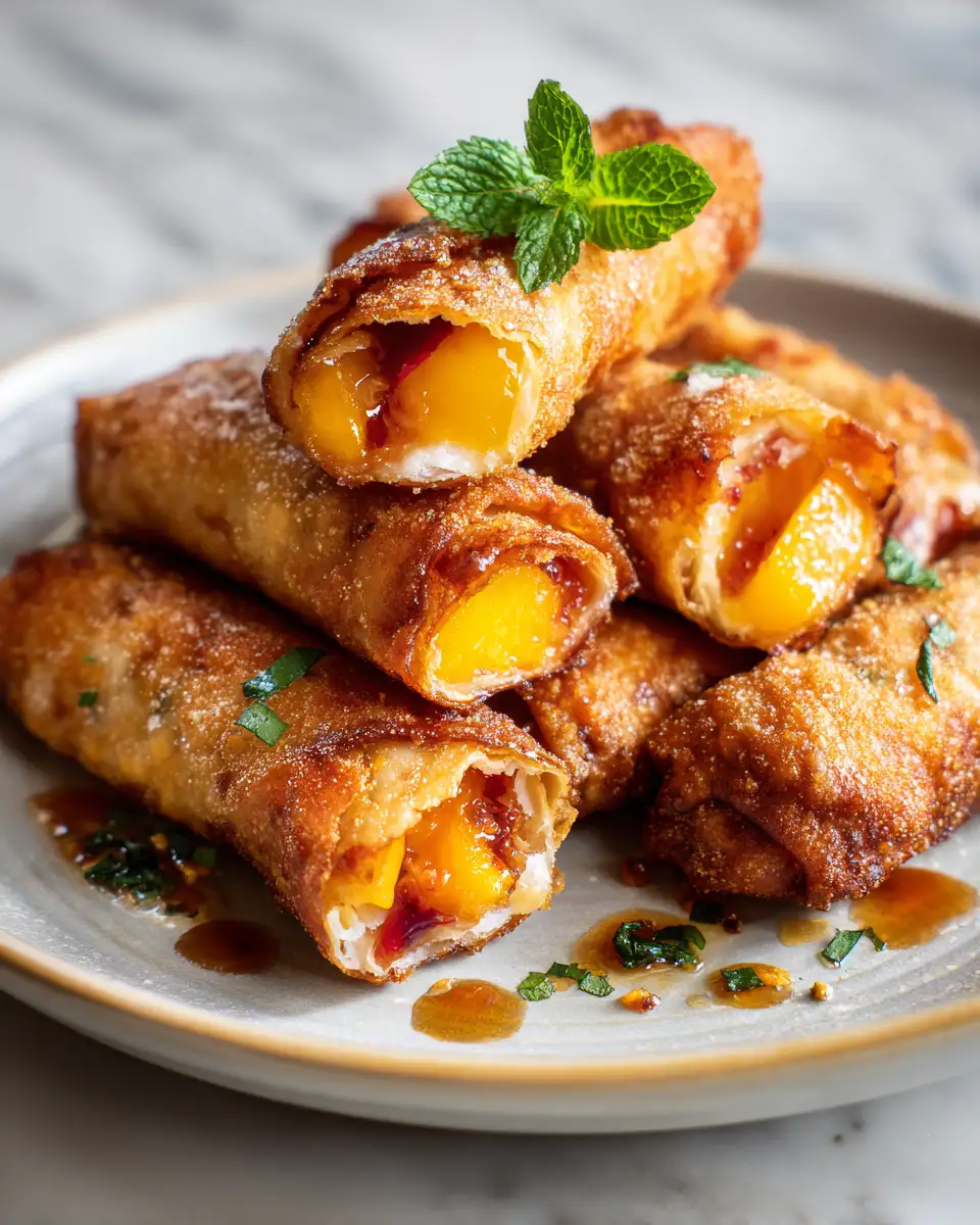 Final dish - Sweet and Crispy Peach Cobbler Egg Rolls Perfect for Dessert Lovers
