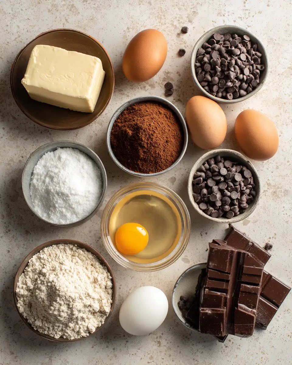 Ingredients for Decadent Peanut Butter Cup Brownie Cheesecake Bliss