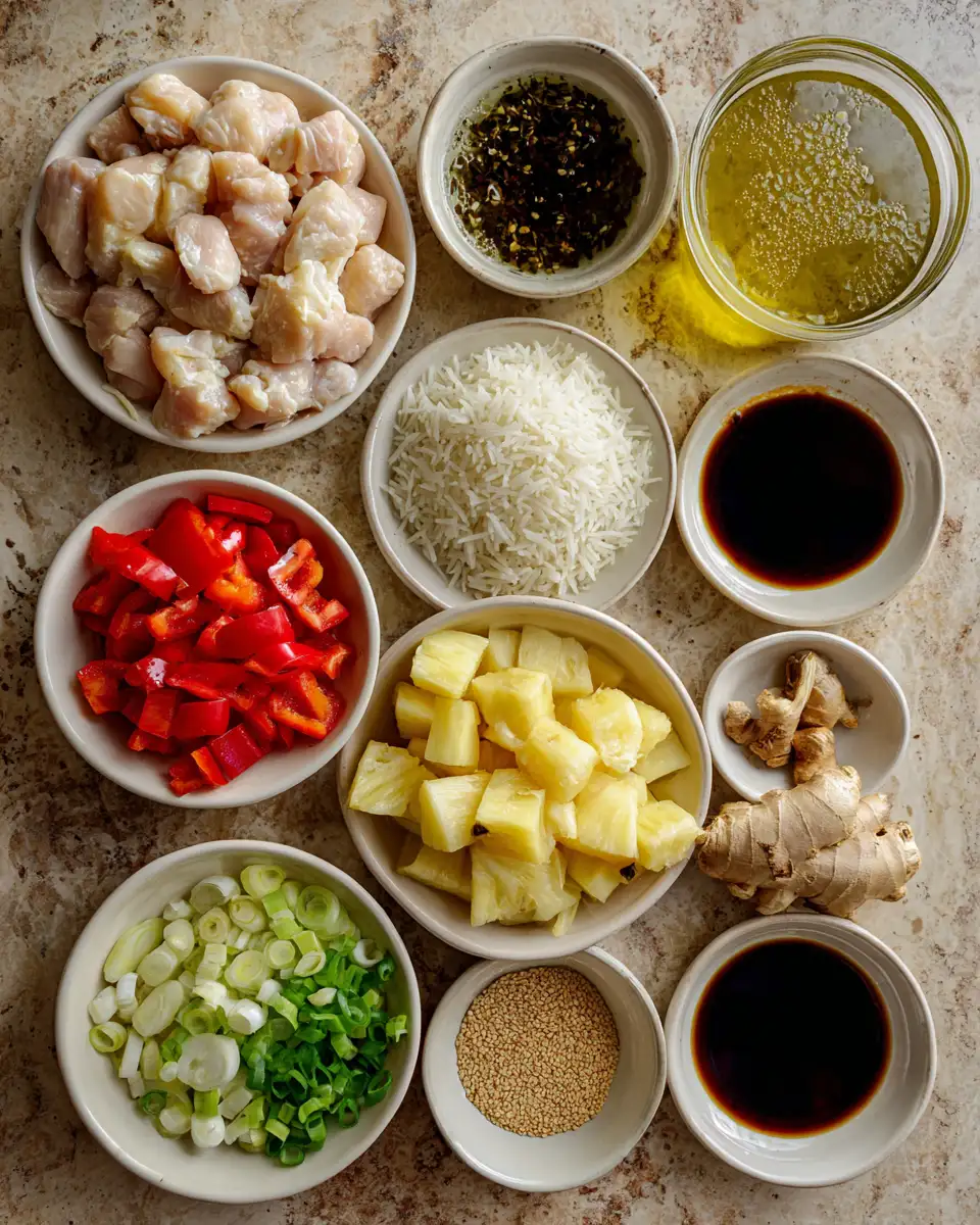 Ingredients for Sweet and Savory Pineapple Chicken and Rice Recipe to Satisfy Your Cravings