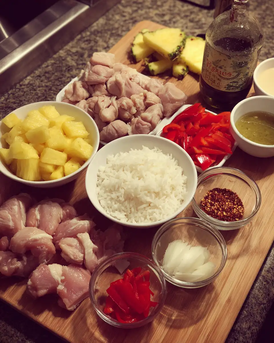 Ingredients for Ultimate Pineapple Chicken and Rice Lover's Delight