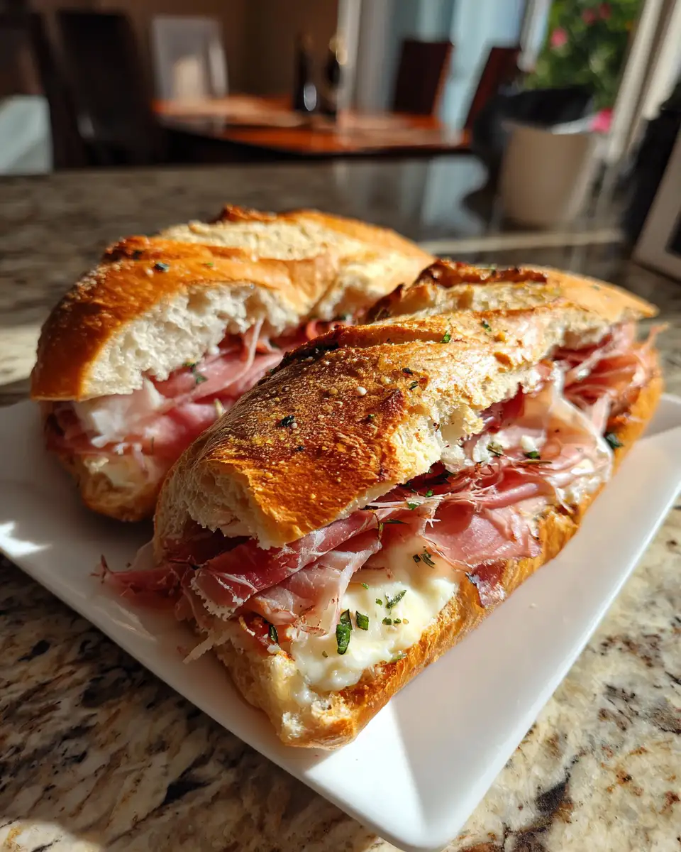Final dish - Irresistible Prosciutto and Honey Brie Baguette Sandwich Delight