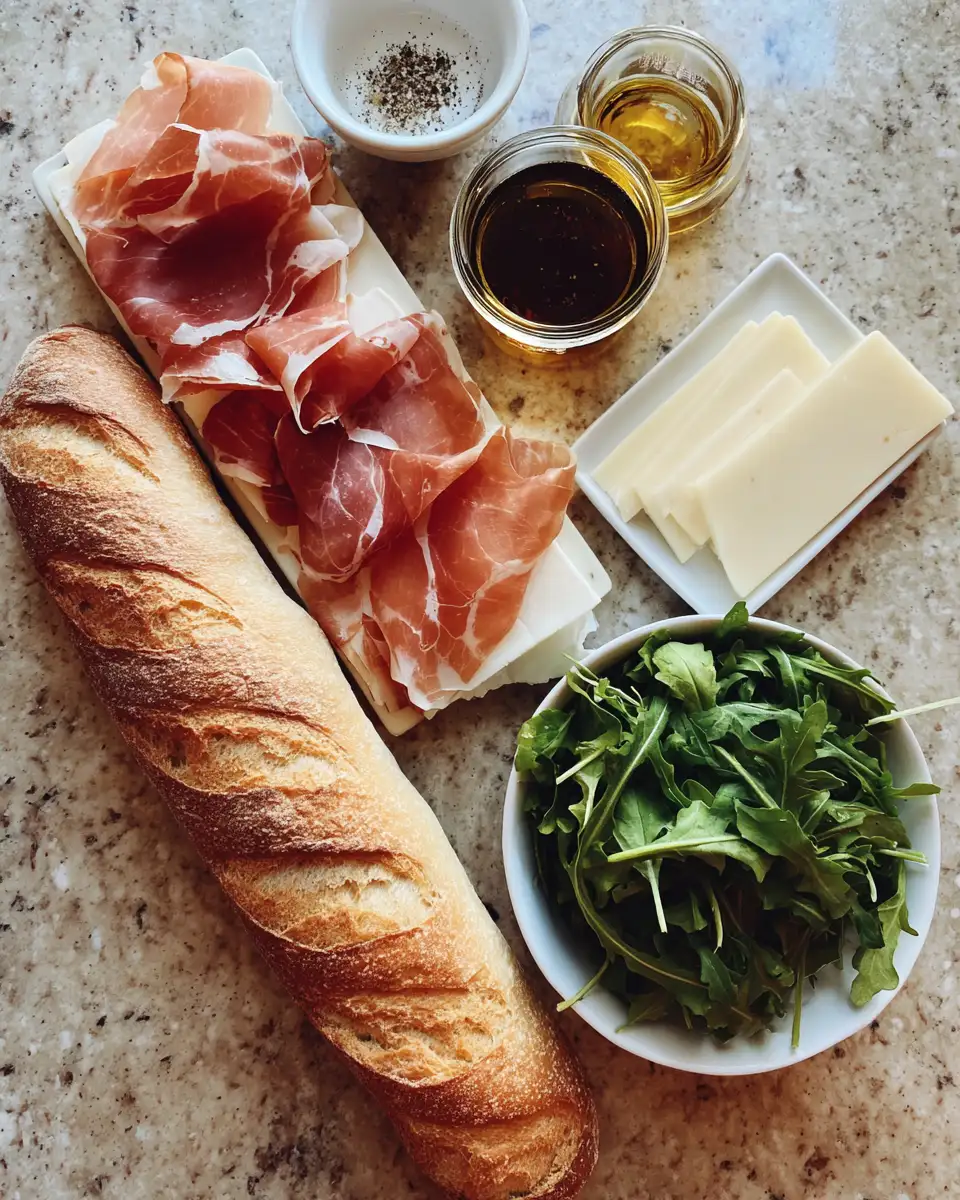 Ingredients for Irresistible Prosciutto and Honey Brie Baguette Sandwich Delight