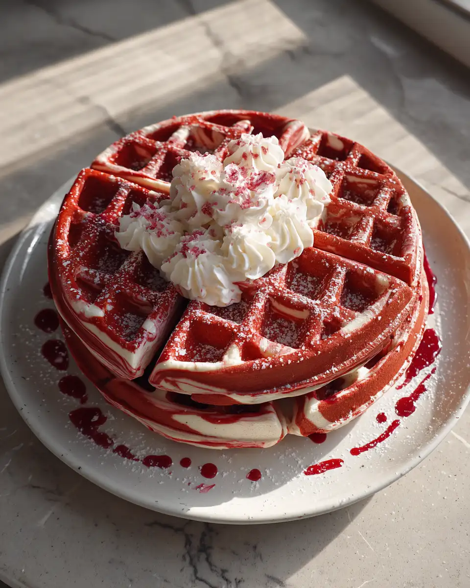 Final dish - Swirl into Sweetness: Irresistible Red Velvet Marble Waffles