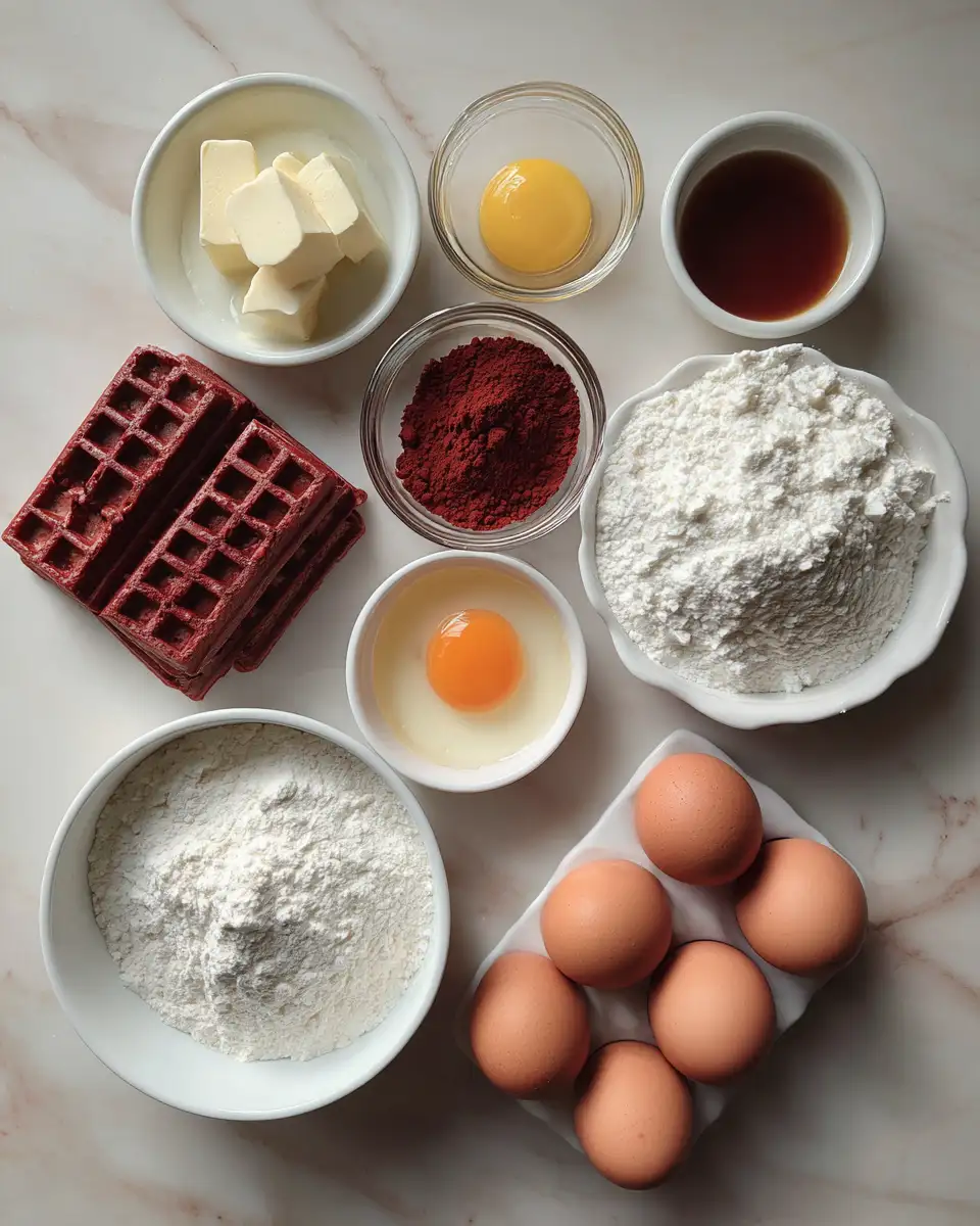 Ingredients for Swirl into Sweetness: Irresistible Red Velvet Marble Waffles