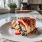 Deliciously Stuffed Chicken with Roasted Red Peppers Spinach and Mozzarella - Featured Image