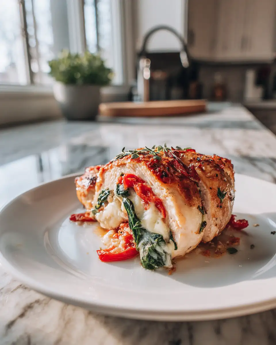 Deliciously Stuffed Chicken with Roasted Red Peppers Spinach and Mozzarella - Featured Image