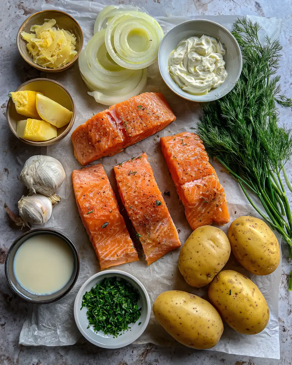 Ingredients for Deliciously Crispy Salmon and Potato Bake Your Taste Buds Will Love