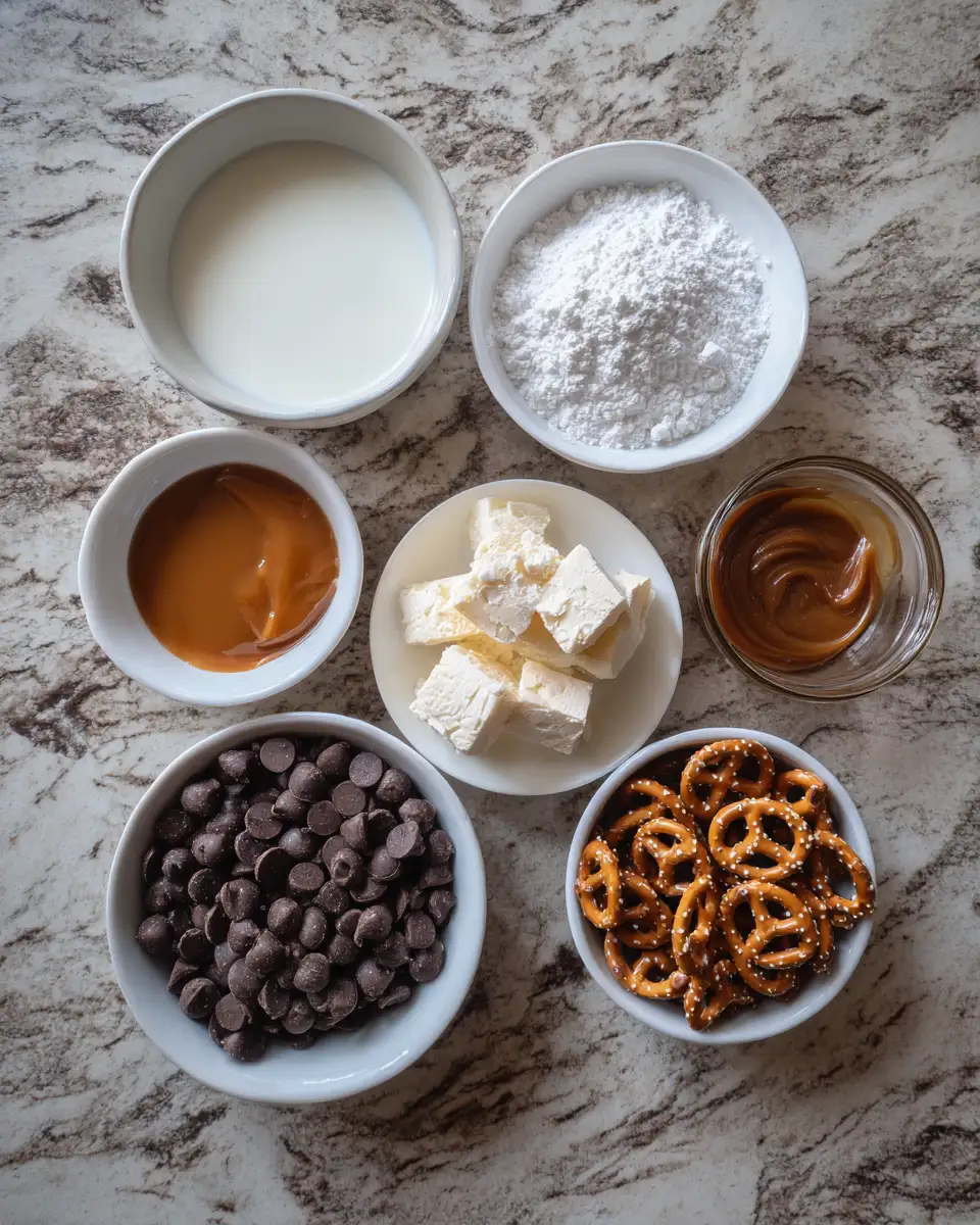 Ingredients for Irresistible Salted Caramel Pretzel Cheesecake Balls: A Sweet and Salty Delight