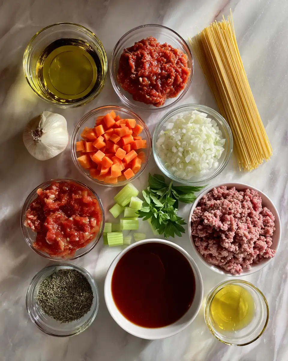 Ingredients for Ultimate Comfort Food Spaghetti Bolognese Recipe to Satisfy Your Cravings
