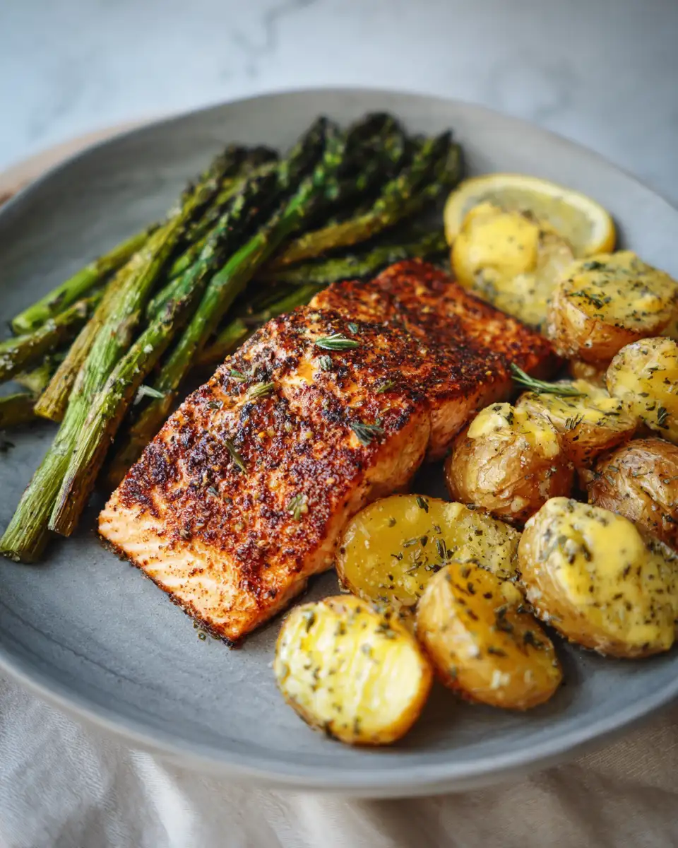 Irresistible Spiced Salmon with Cheesy Asparagus and Garlic Herb Potatoes to Satisfy Your Cravings - Featured Image