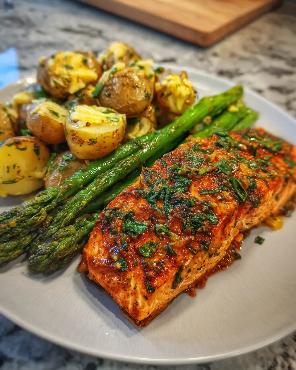 Final dish - Irresistible Spiced Salmon with Cheesy Asparagus and Garlic Herb Potatoes to Satisfy Your Cravings