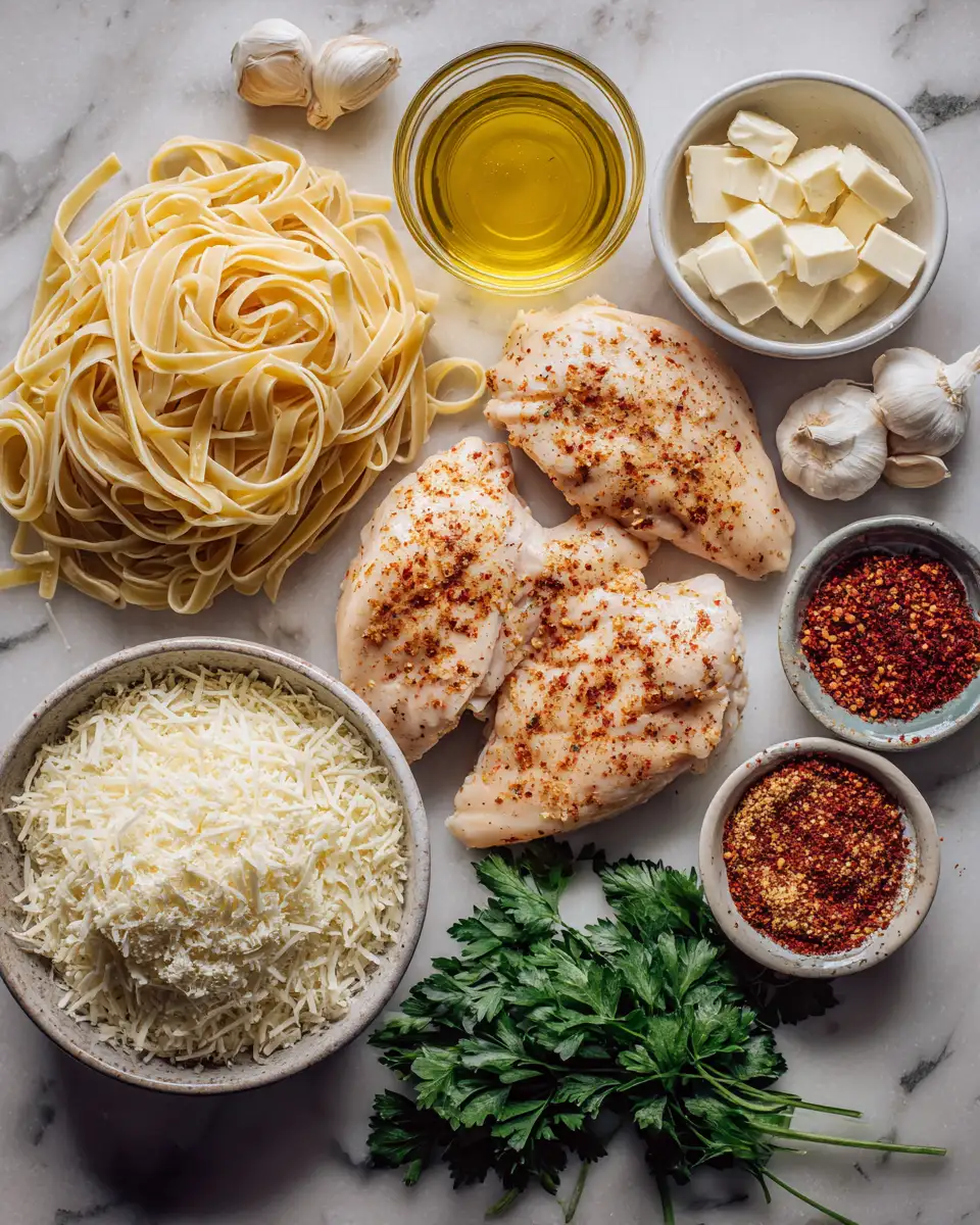 Ingredients for Creamy Cajun Heat Meet Comfort Food Spicy Cajun Chicken Alfredo
