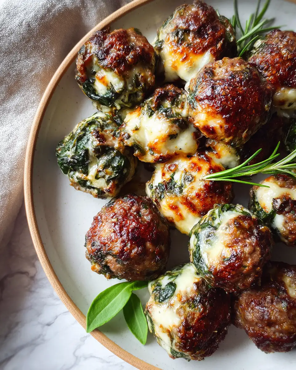 Irresistible Spinach Garlic Meatballs Stuffed with Melty Mozzarella - Featured Image