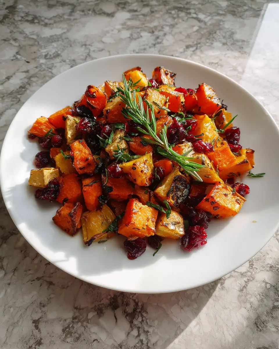 Final dish - Delicious Squash and Carrot Bake with a Sweet Cranberry Honey Drizzle