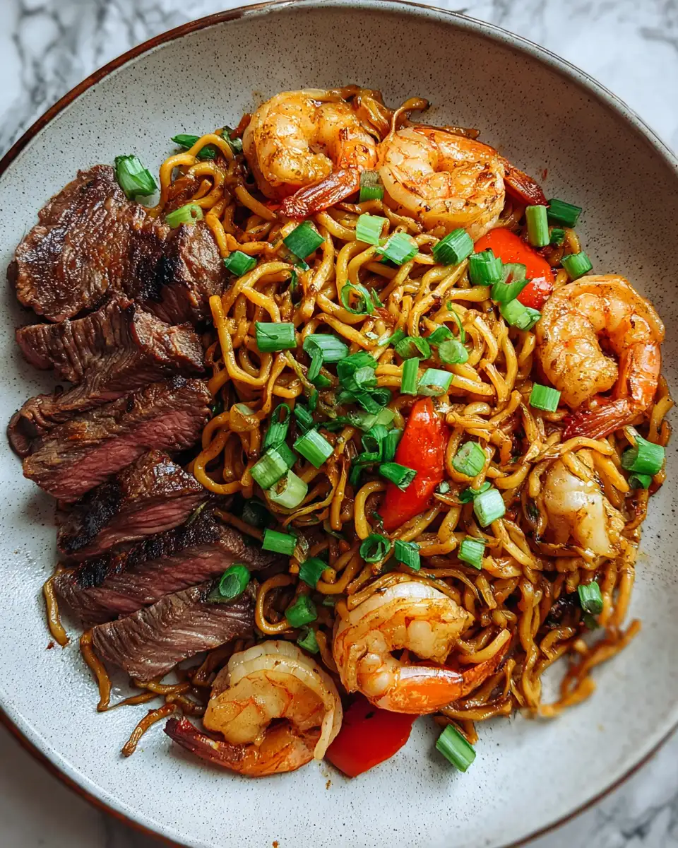 Final dish - Satisfy Your Cravings with Delicious Steak and Shrimp Stir-Fried Noodles