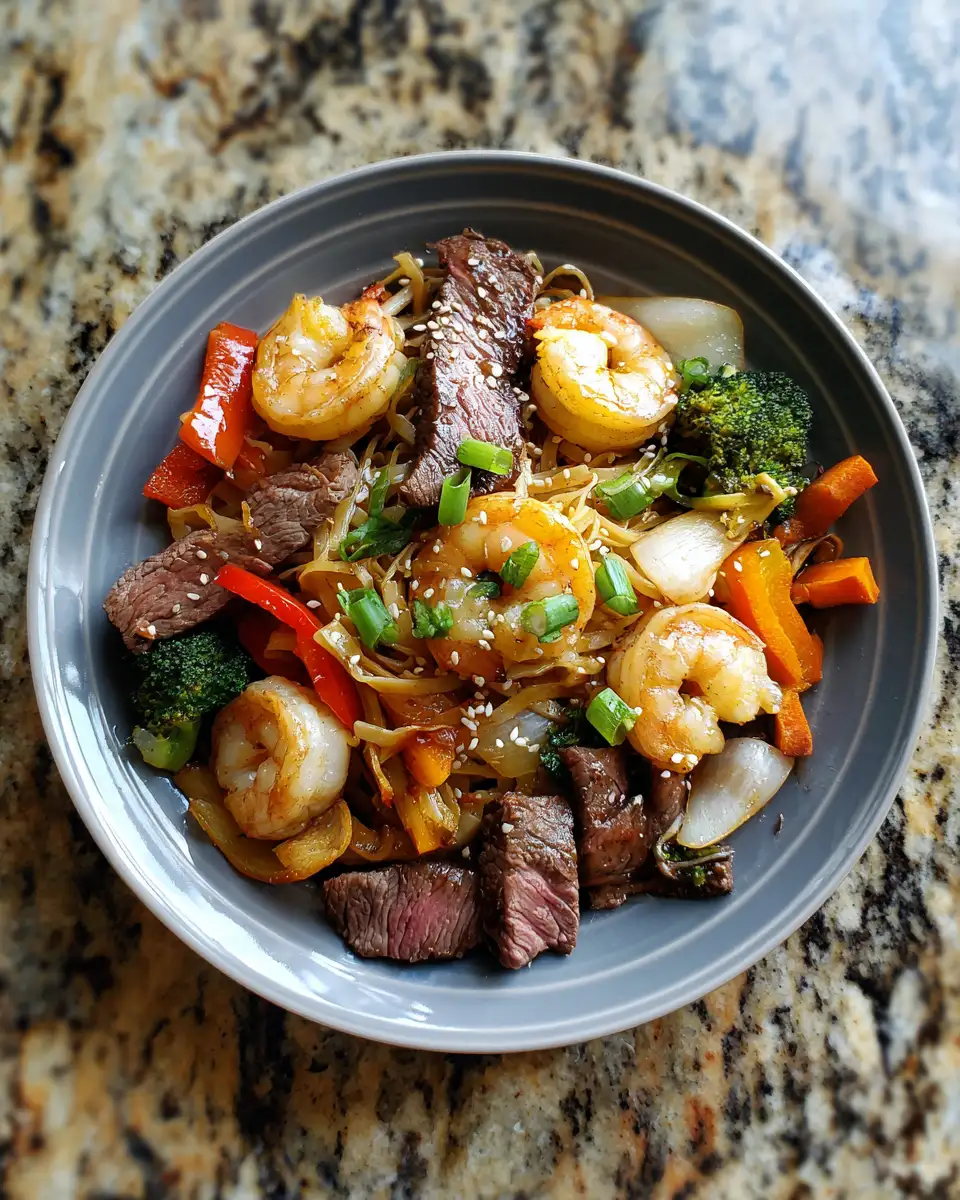 Ingredients for Satisfy Your Cravings with Delicious Steak and Shrimp Stir-Fried Noodles