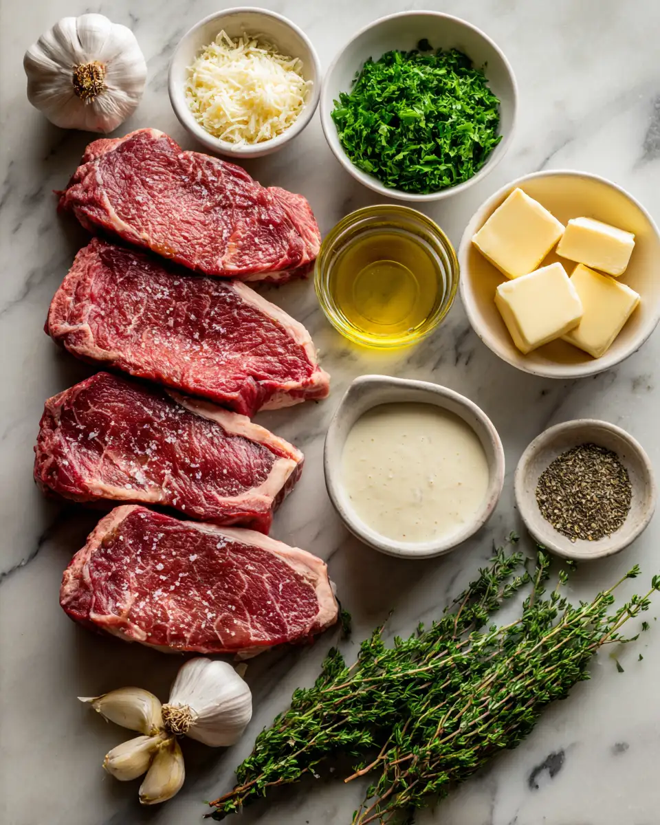 Ingredients for Savor the Perfect Juicy Steak with Irresistible Garlic Cream Sauce