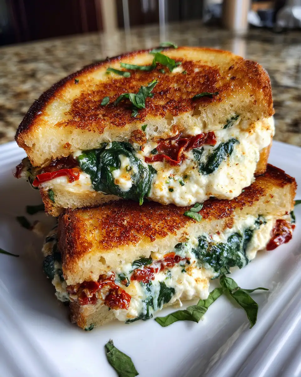 Final dish - Irresistible Sun-Dried Tomato Spinach Ricotta Grilled Cheese Recipe