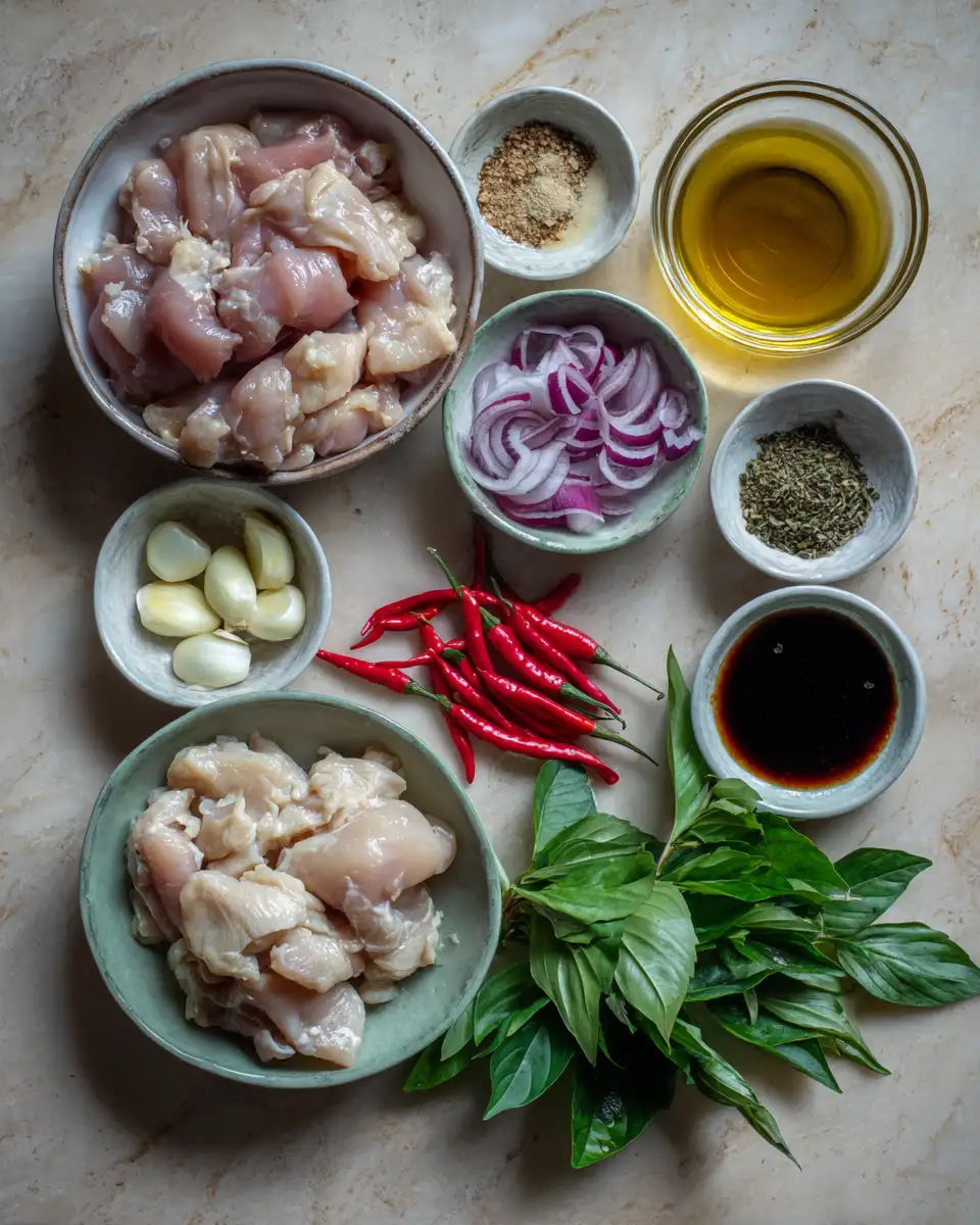 Ingredients for Discover the Irresistible Flavors of Thai Basil Chicken