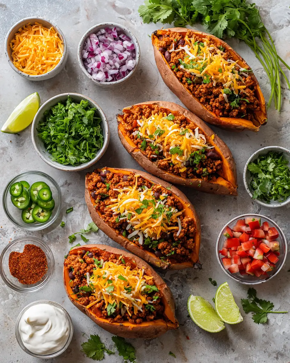 Ingredients for Deliciously Healthy Turkey Taco Stuffed Sweet Potatoes to Satisfy Your Cravings