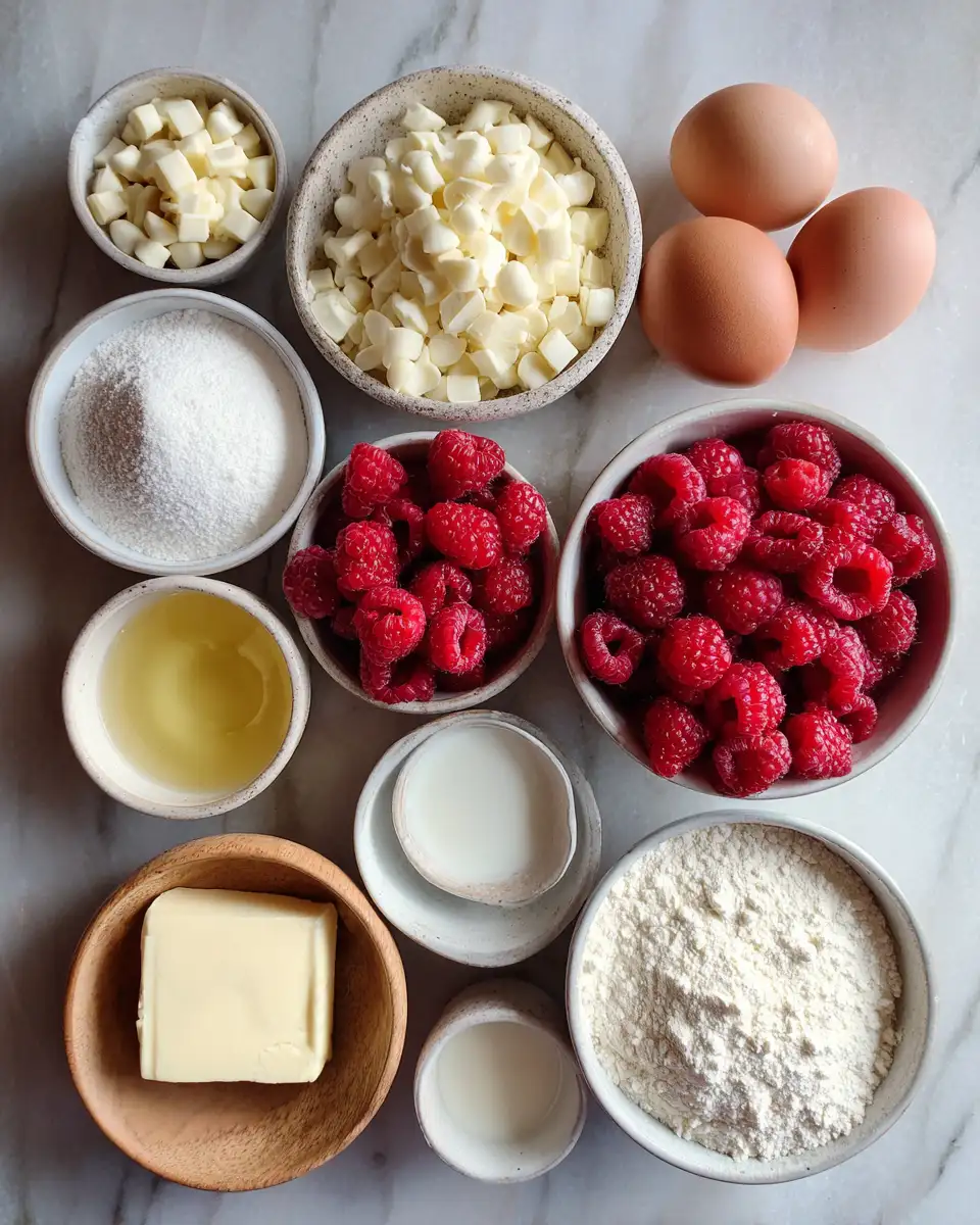 Ingredients for Decadent Delight: Indulge in the Irresistible White Chocolate Raspberry Loaf Cake