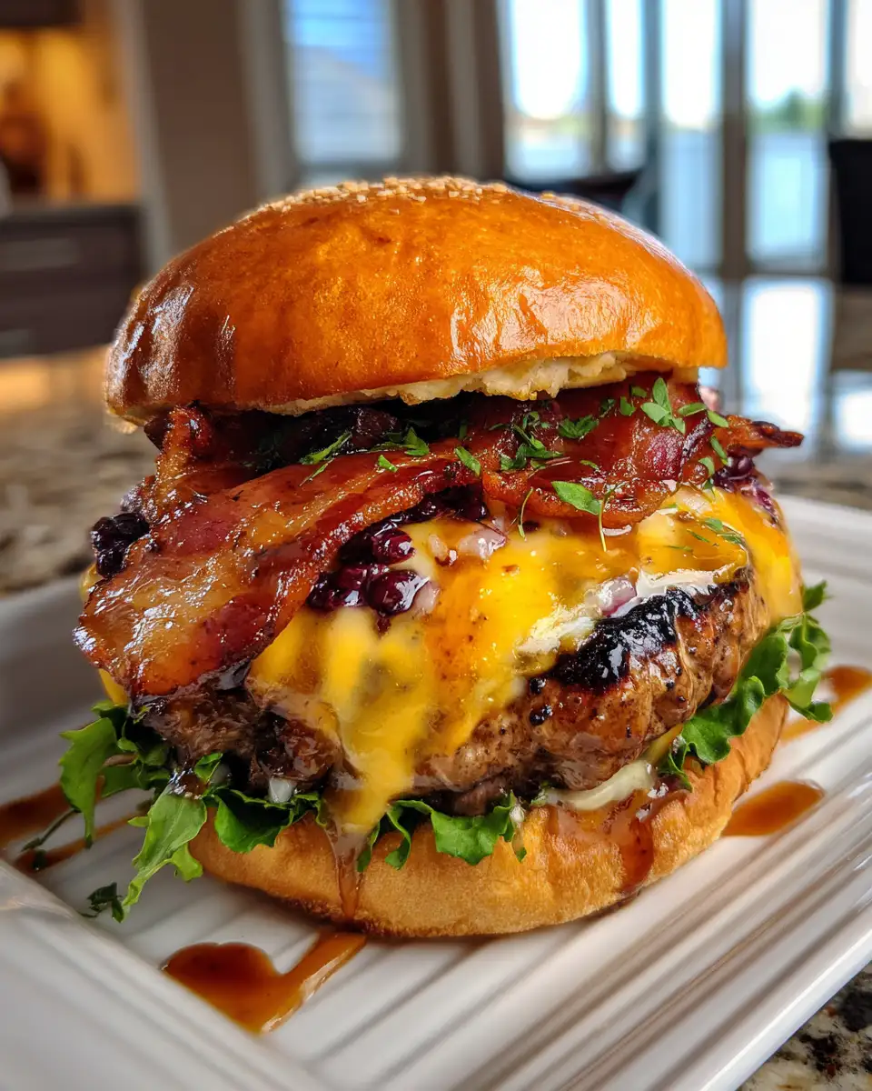 Final dish - Juicy Bacon Blackberry Cheesecake Burger The Ultimate Flavor Fusion