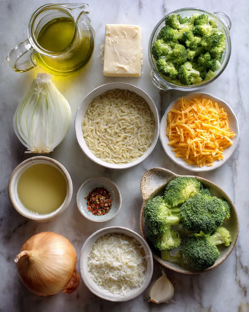 Ingredients for Creamy Broccoli Cheese Orzo: A Deliciously Irresistible Comfort Food