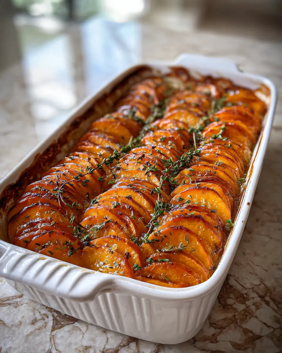 Final dish - Deliciously Sweet and Savory Brown Sugar Glazed Scalloped Sweet Potatoes