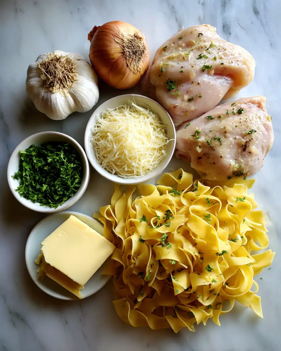 Ingredients for Creamy Chicken and Buttered Noodles the Ultimate Comfort Food