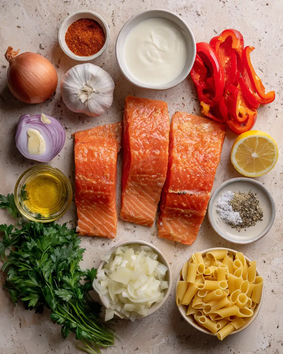 Ingredients for Irresistible Creamy Cajun Salmon Pasta Recipe to Satisfy Your Cravings